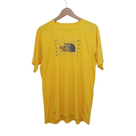 The North Face GO THE DISTANCE Yellow Short-Sleeve VaporWick T-Shirt Sz M - Picture 1 of 7